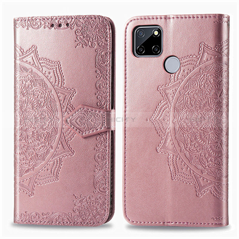 Custodia Portafoglio In Pelle Fantasia Modello Cover con Supporto per Realme C12 Oro Rosa