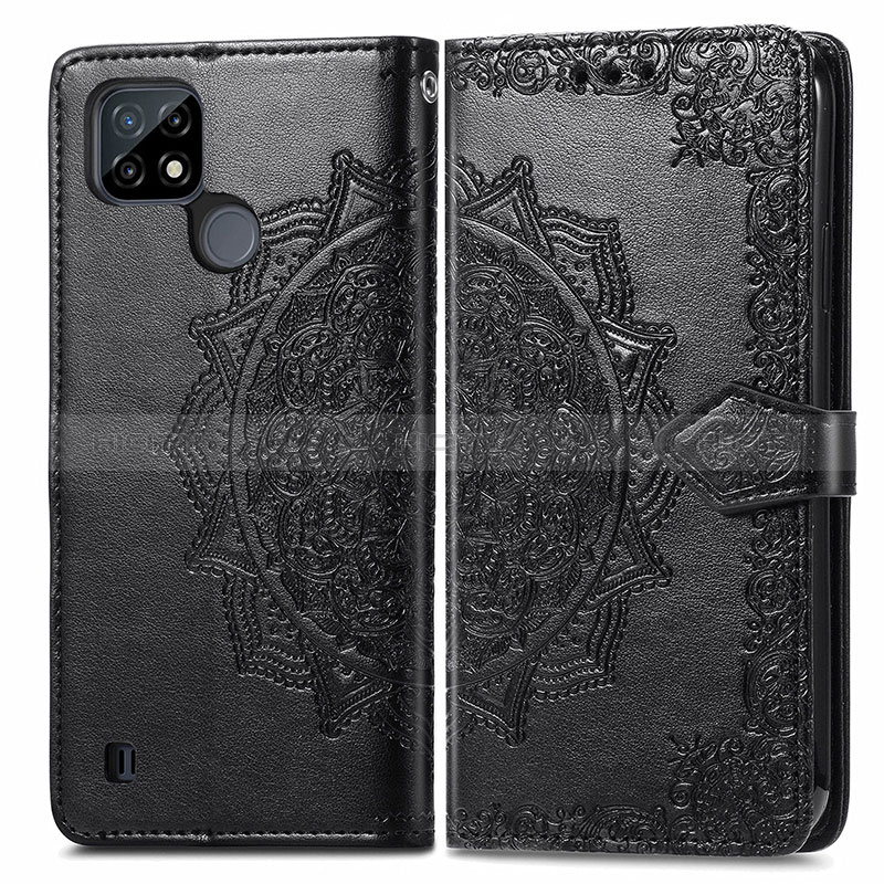 Custodia Portafoglio In Pelle Fantasia Modello Cover con Supporto per Realme C21 Nero