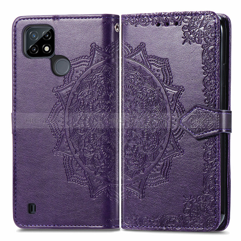 Custodia Portafoglio In Pelle Fantasia Modello Cover con Supporto per Realme C21 Viola