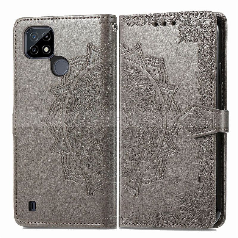 Custodia Portafoglio In Pelle Fantasia Modello Cover con Supporto per Realme C25Y India Grigio