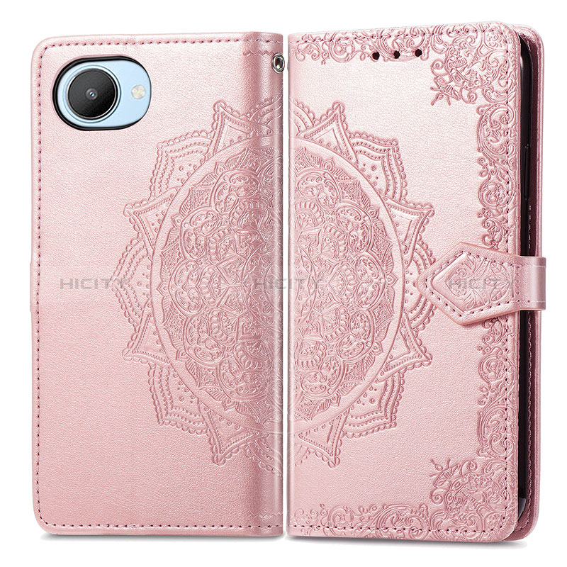 Custodia Portafoglio In Pelle Fantasia Modello Cover con Supporto per Realme C30 Oro Rosa