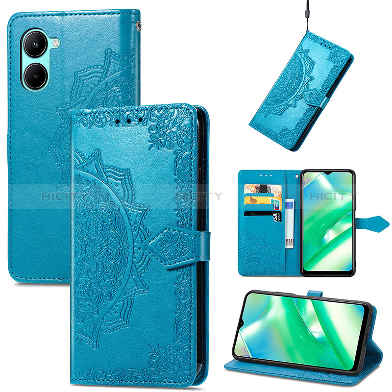 Custodia Portafoglio In Pelle Fantasia Modello Cover con Supporto per Realme C33 (2023) Blu