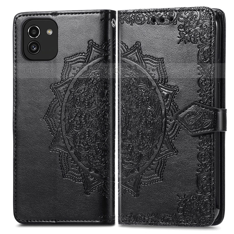 Custodia Portafoglio In Pelle Fantasia Modello Cover con Supporto per Samsung Galaxy A03 Nero