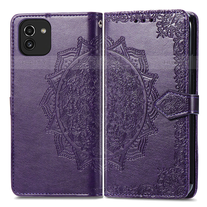 Custodia Portafoglio In Pelle Fantasia Modello Cover con Supporto per Samsung Galaxy A03 Viola