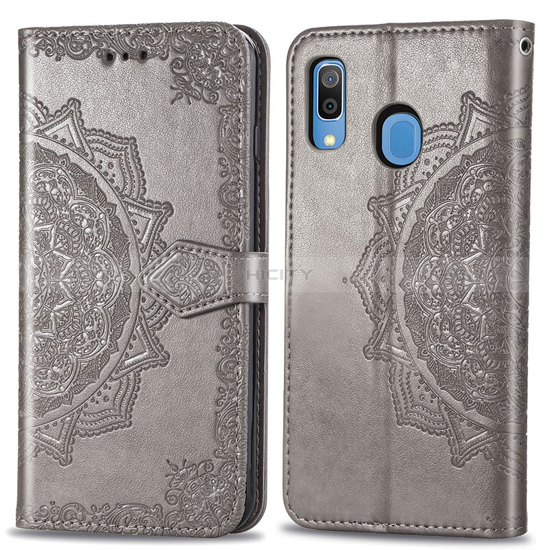 Custodia Portafoglio In Pelle Fantasia Modello Cover con Supporto per Samsung Galaxy A20 Grigio