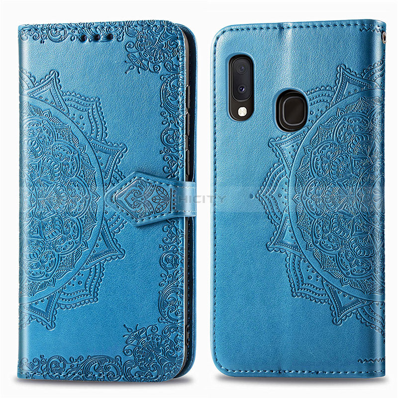 Custodia Portafoglio In Pelle Fantasia Modello Cover con Supporto per Samsung Galaxy A20e Blu