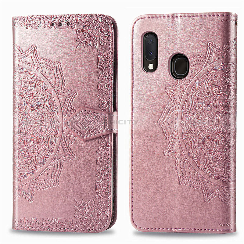 Custodia Portafoglio In Pelle Fantasia Modello Cover con Supporto per Samsung Galaxy A20e Oro Rosa