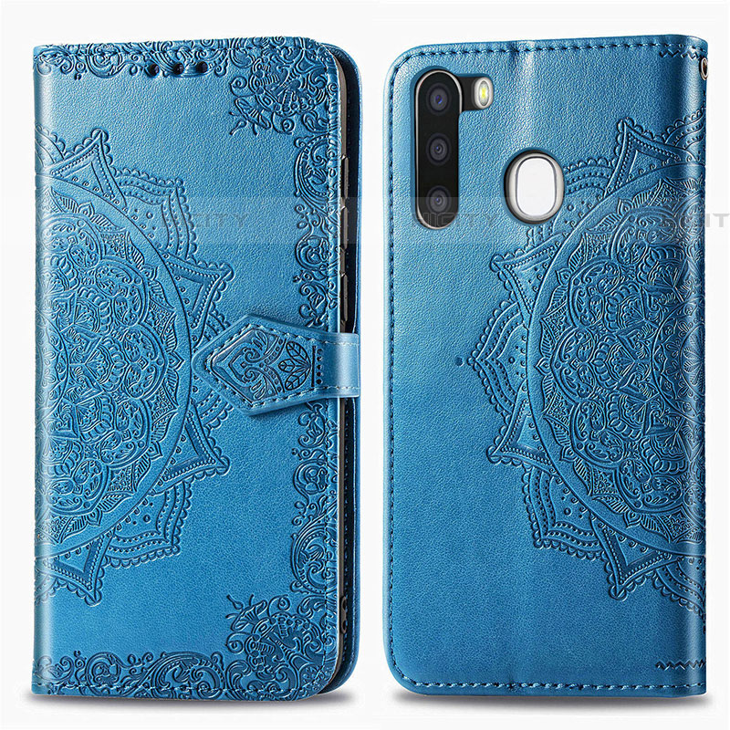 Custodia Portafoglio In Pelle Fantasia Modello Cover con Supporto per Samsung Galaxy A21 European Blu