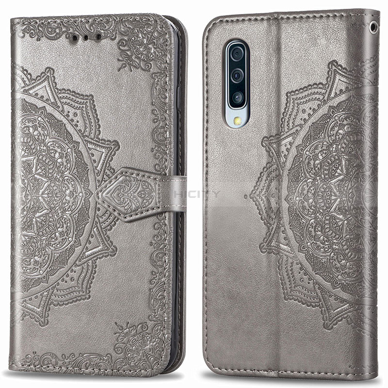 Custodia Portafoglio In Pelle Fantasia Modello Cover con Supporto per Samsung Galaxy A50 Grigio