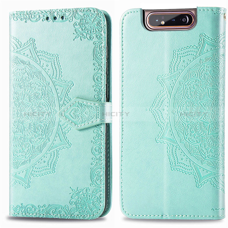 Custodia Portafoglio In Pelle Fantasia Modello Cover con Supporto per Samsung Galaxy A80 Verde