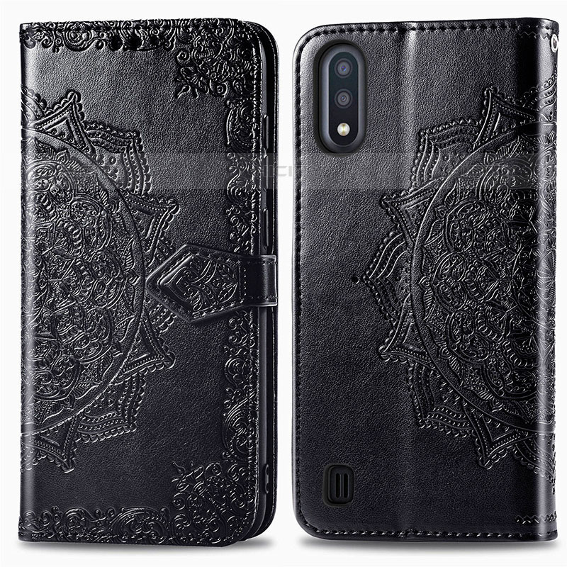 Custodia Portafoglio In Pelle Fantasia Modello Cover con Supporto per Samsung Galaxy M01 Nero