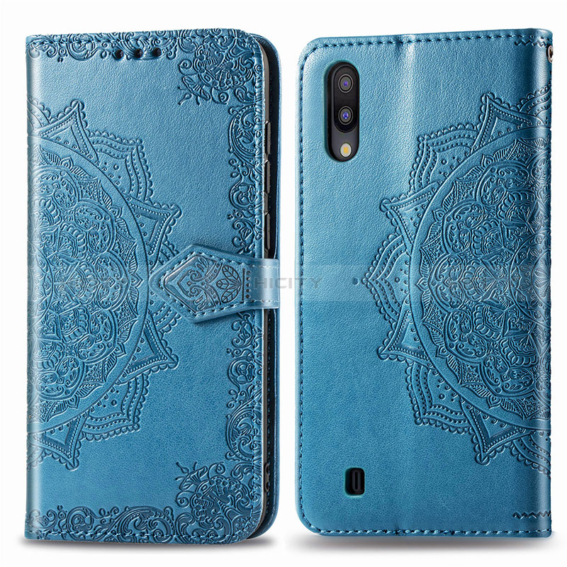 Custodia Portafoglio In Pelle Fantasia Modello Cover con Supporto per Samsung Galaxy M10 Blu