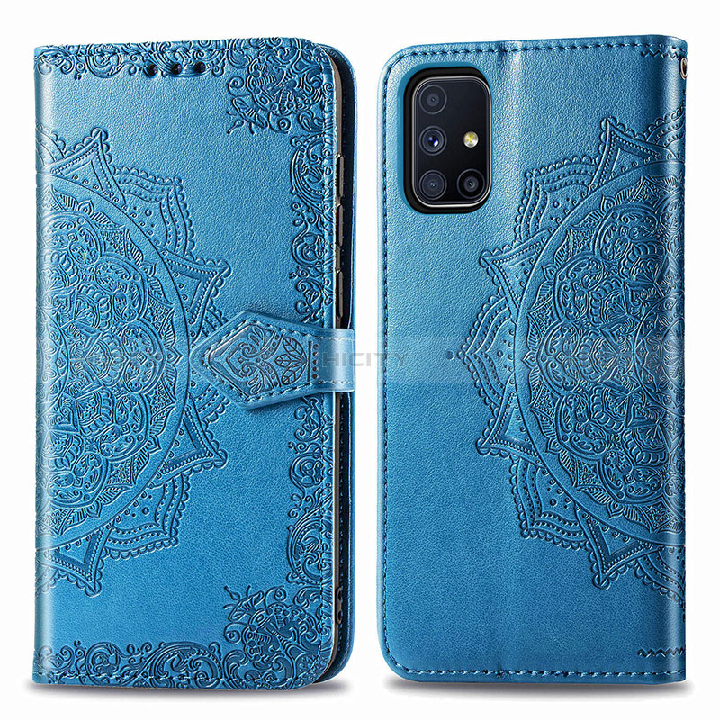 Custodia Portafoglio In Pelle Fantasia Modello Cover con Supporto per Samsung Galaxy M51 Blu