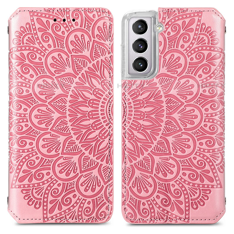 Custodia Portafoglio In Pelle Fantasia Modello Cover con Supporto per Samsung Galaxy S21 5G Oro Rosa