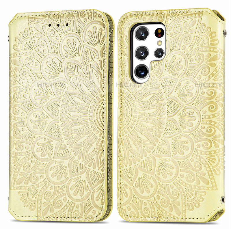 Custodia Portafoglio In Pelle Fantasia Modello Cover con Supporto per Samsung Galaxy S21 Ultra 5G Giallo