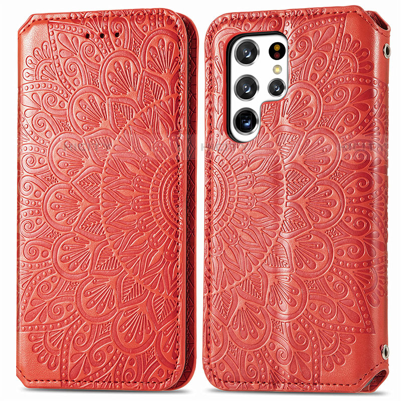 Custodia Portafoglio In Pelle Fantasia Modello Cover con Supporto per Samsung Galaxy S22 Ultra 5G Rosso