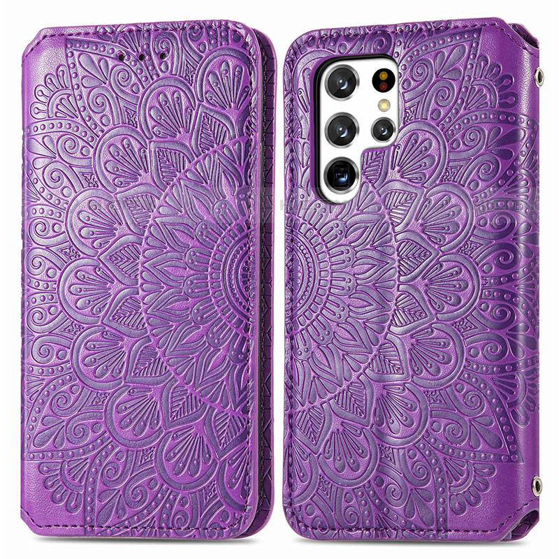 Custodia Portafoglio In Pelle Fantasia Modello Cover con Supporto per Samsung Galaxy S22 Ultra 5G Viola