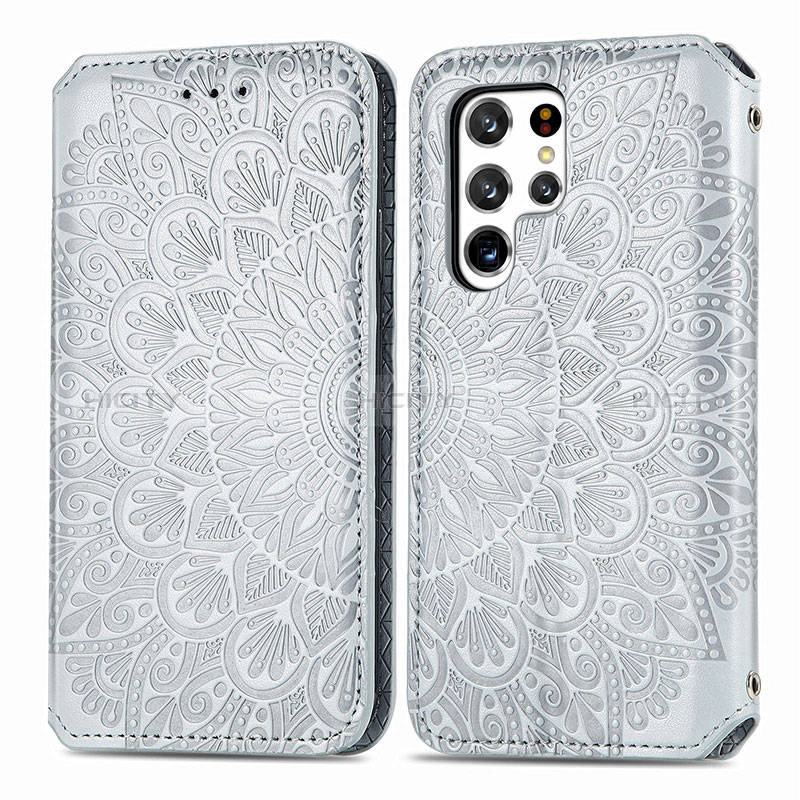 Custodia Portafoglio In Pelle Fantasia Modello Cover con Supporto per Samsung Galaxy S24 Ultra 5G Grigio