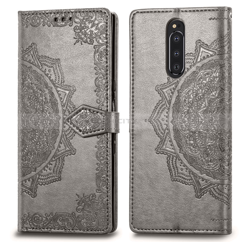 Custodia Portafoglio In Pelle Fantasia Modello Cover con Supporto per Sony Xperia 1 Grigio