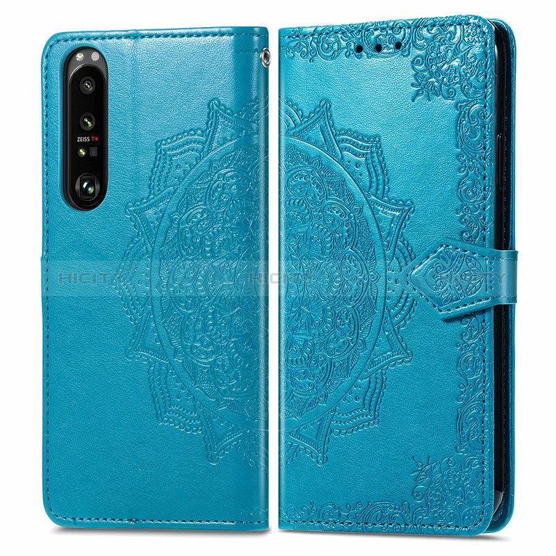 Custodia Portafoglio In Pelle Fantasia Modello Cover con Supporto per Sony Xperia 1 III Blu