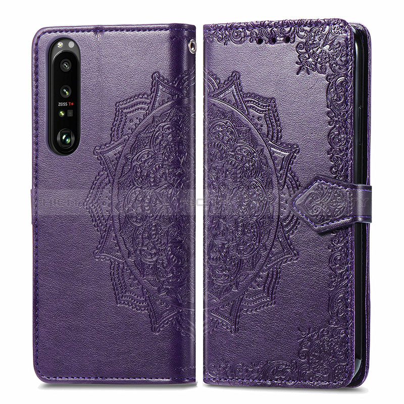 Custodia Portafoglio In Pelle Fantasia Modello Cover con Supporto per Sony Xperia 1 III Viola