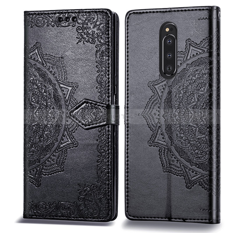 Custodia Portafoglio In Pelle Fantasia Modello Cover con Supporto per Sony Xperia 1 Nero