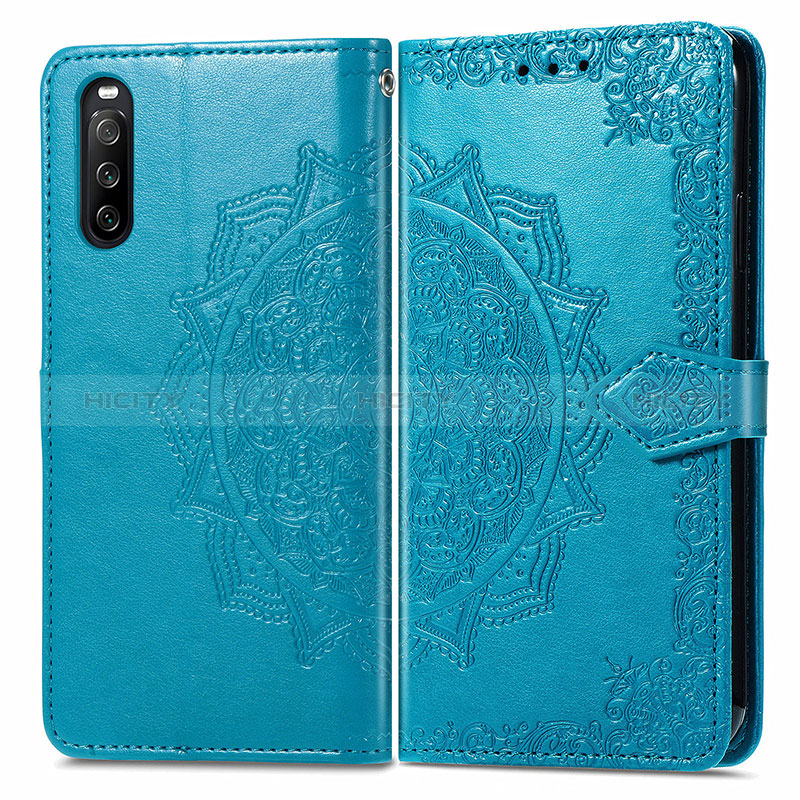 Custodia Portafoglio In Pelle Fantasia Modello Cover con Supporto per Sony Xperia 10 III Lite Blu