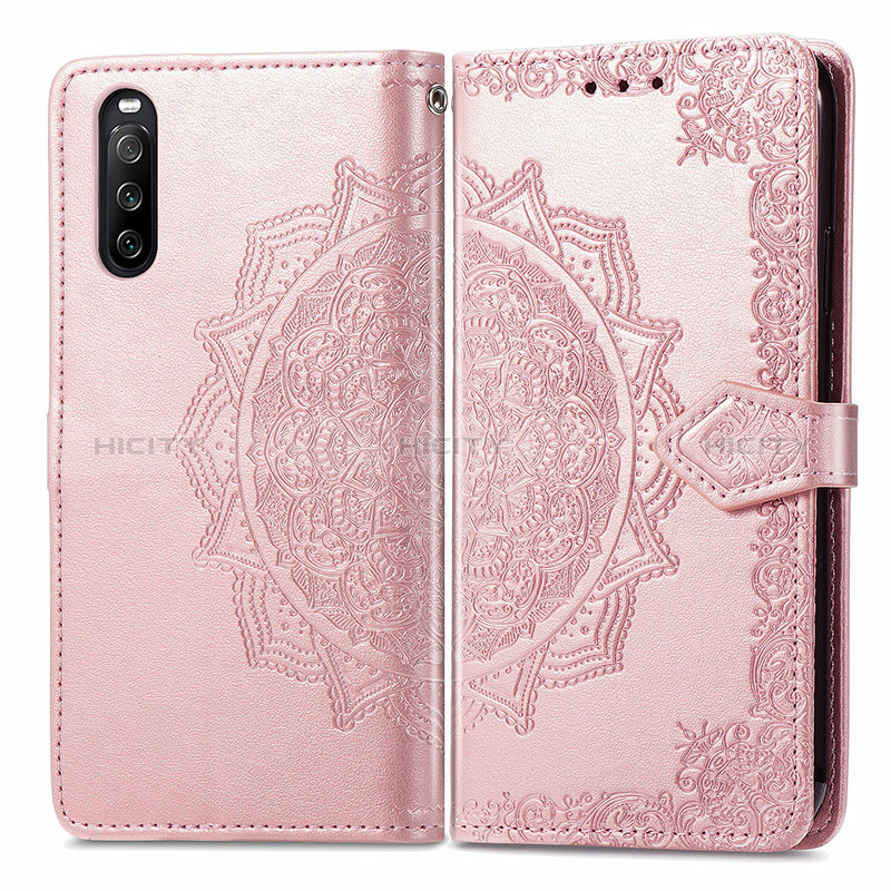 Custodia Portafoglio In Pelle Fantasia Modello Cover con Supporto per Sony Xperia 10 III Lite Oro Rosa