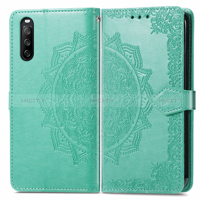 Custodia Portafoglio In Pelle Fantasia Modello Cover con Supporto per Sony Xperia 10 III SO-52B Verde