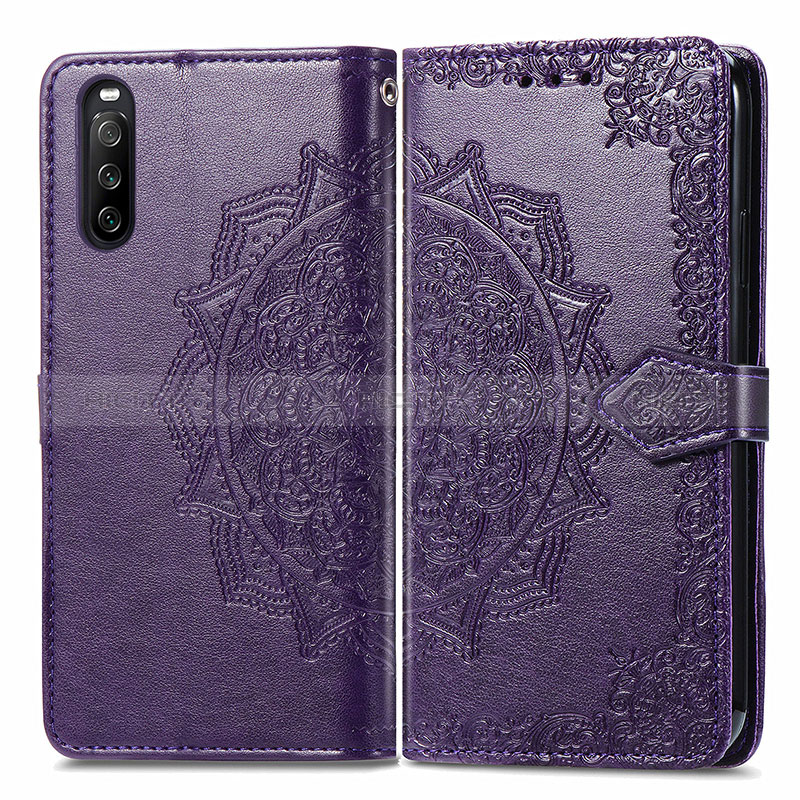 Custodia Portafoglio In Pelle Fantasia Modello Cover con Supporto per Sony Xperia 10 III Viola