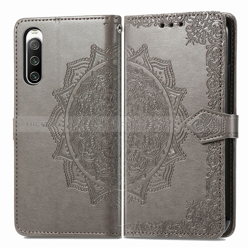 Custodia Portafoglio In Pelle Fantasia Modello Cover con Supporto per Sony Xperia 10 IV Grigio