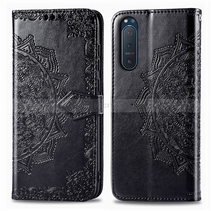 Custodia Portafoglio In Pelle Fantasia Modello Cover con Supporto per Sony Xperia 5 II Nero