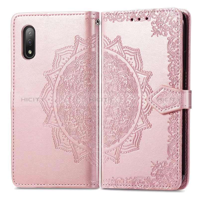 Custodia Portafoglio In Pelle Fantasia Modello Cover con Supporto per Sony Xperia Ace II SO-41B Oro Rosa