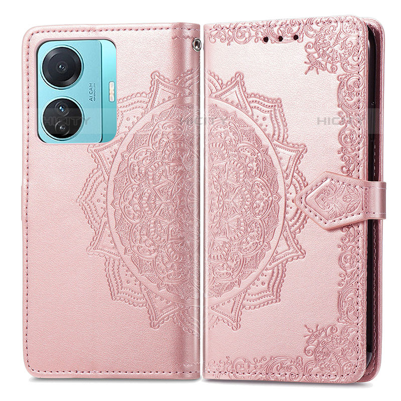 Custodia Portafoglio In Pelle Fantasia Modello Cover con Supporto per Vivo iQOO Z6 Pro 5G Oro Rosa