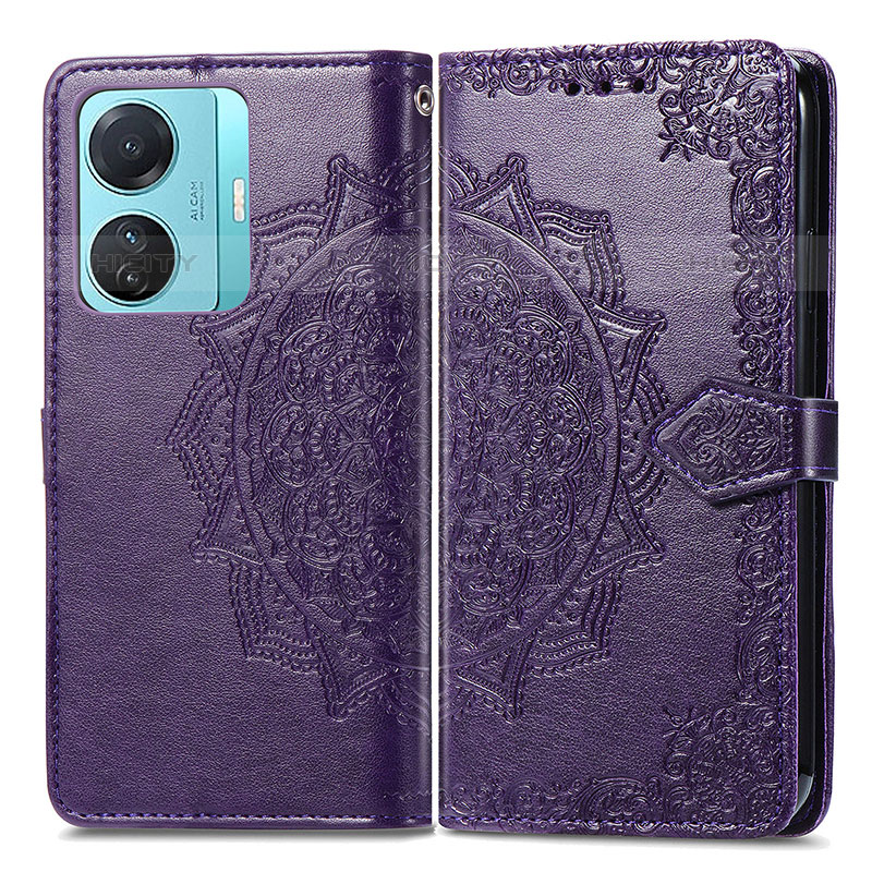 Custodia Portafoglio In Pelle Fantasia Modello Cover con Supporto per Vivo iQOO Z6 Pro 5G Viola