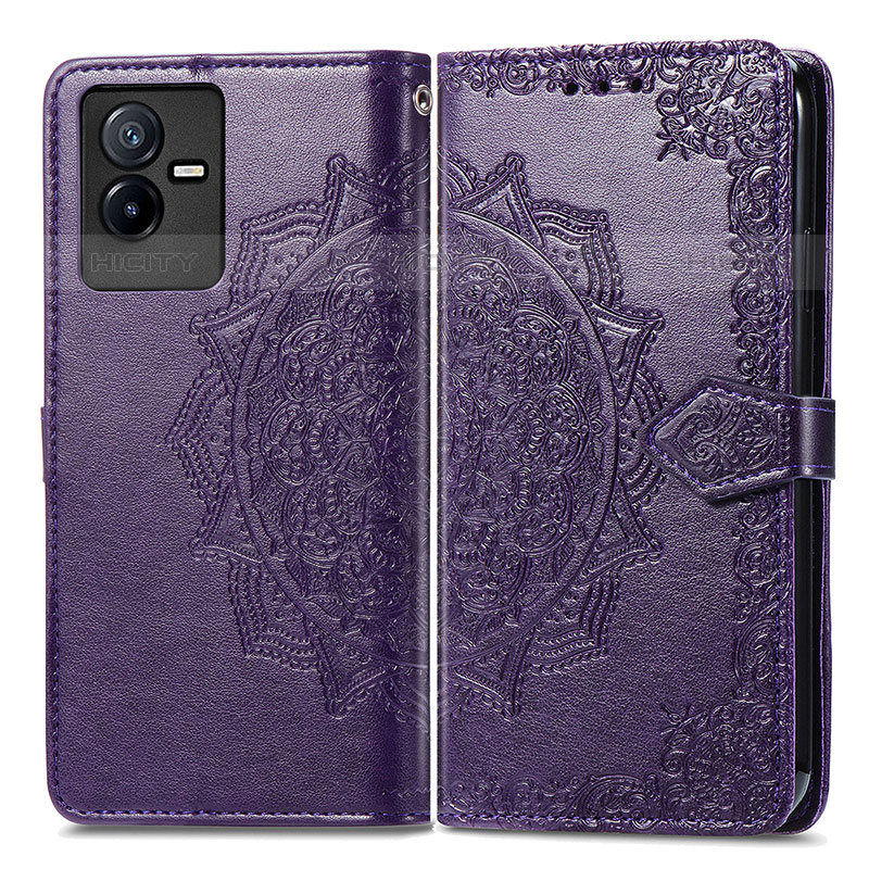 Custodia Portafoglio In Pelle Fantasia Modello Cover con Supporto per Vivo iQOO Z6x Viola