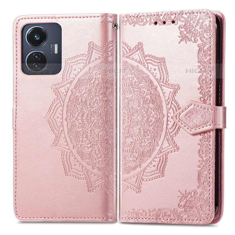 Custodia Portafoglio In Pelle Fantasia Modello Cover con Supporto per Vivo T1 4G Oro Rosa