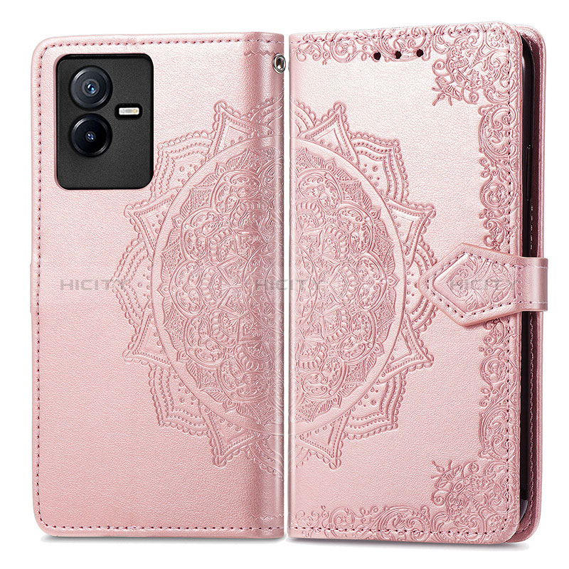 Custodia Portafoglio In Pelle Fantasia Modello Cover con Supporto per Vivo T2x 5G Oro Rosa