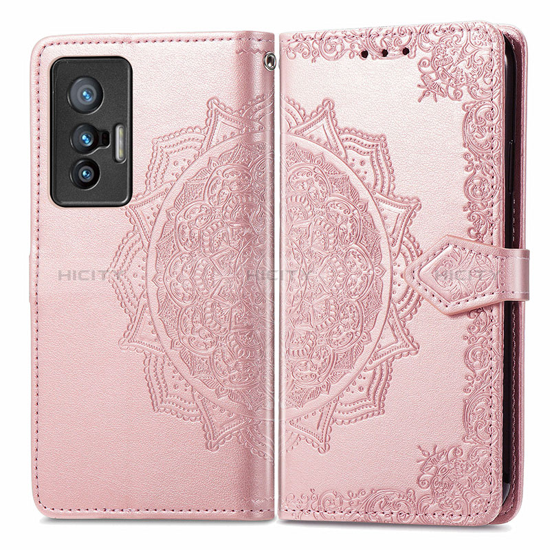 Custodia Portafoglio In Pelle Fantasia Modello Cover con Supporto per Vivo X70 5G Oro Rosa