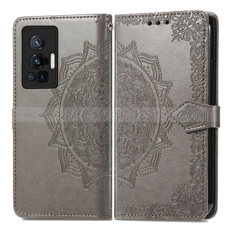 Custodia Portafoglio In Pelle Fantasia Modello Cover con Supporto per Vivo X70 Pro 5G Grigio