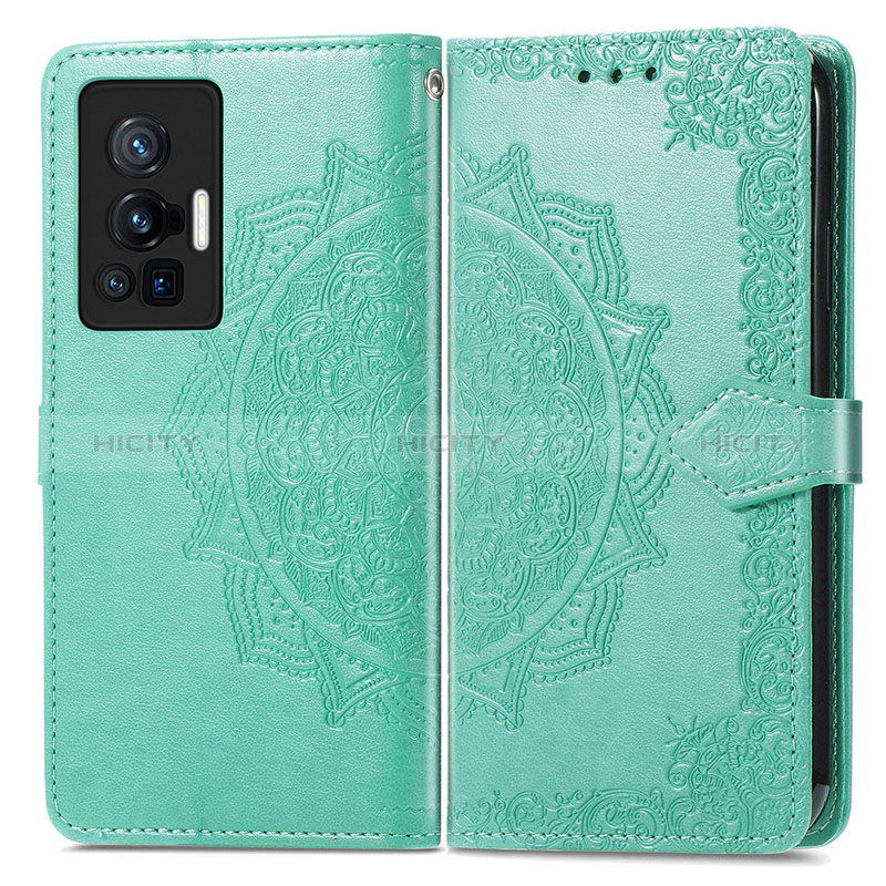 Custodia Portafoglio In Pelle Fantasia Modello Cover con Supporto per Vivo X70 Pro 5G Verde