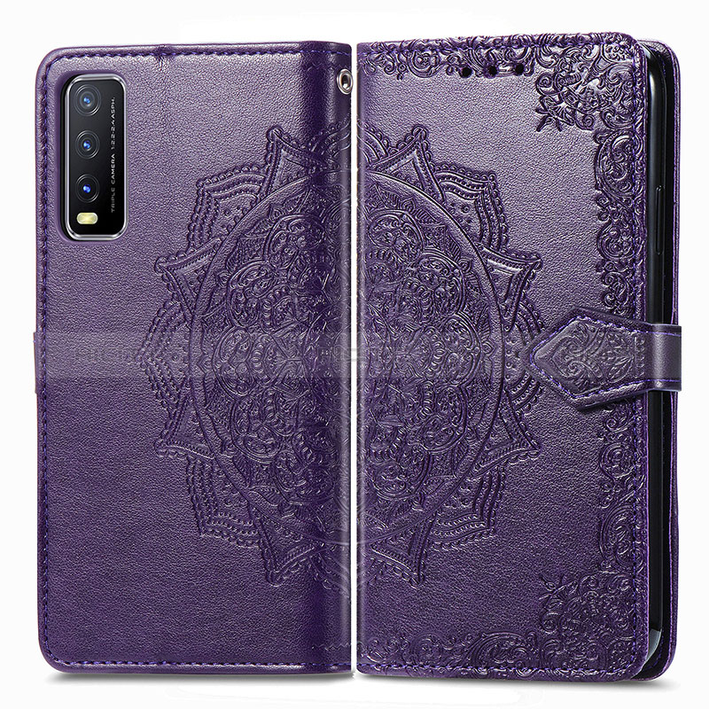 Custodia Portafoglio In Pelle Fantasia Modello Cover con Supporto per Vivo Y12s (2021) Viola