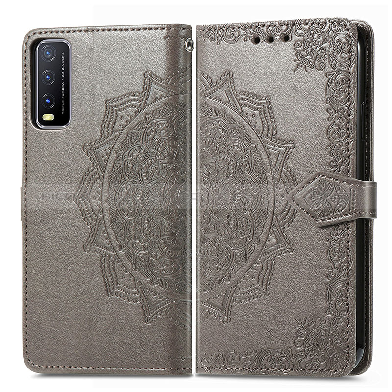 Custodia Portafoglio In Pelle Fantasia Modello Cover con Supporto per Vivo Y20s G Grigio