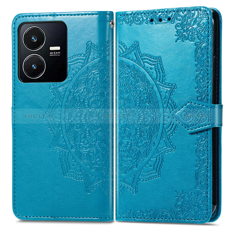 Custodia Portafoglio In Pelle Fantasia Modello Cover con Supporto per Vivo Y22 Blu