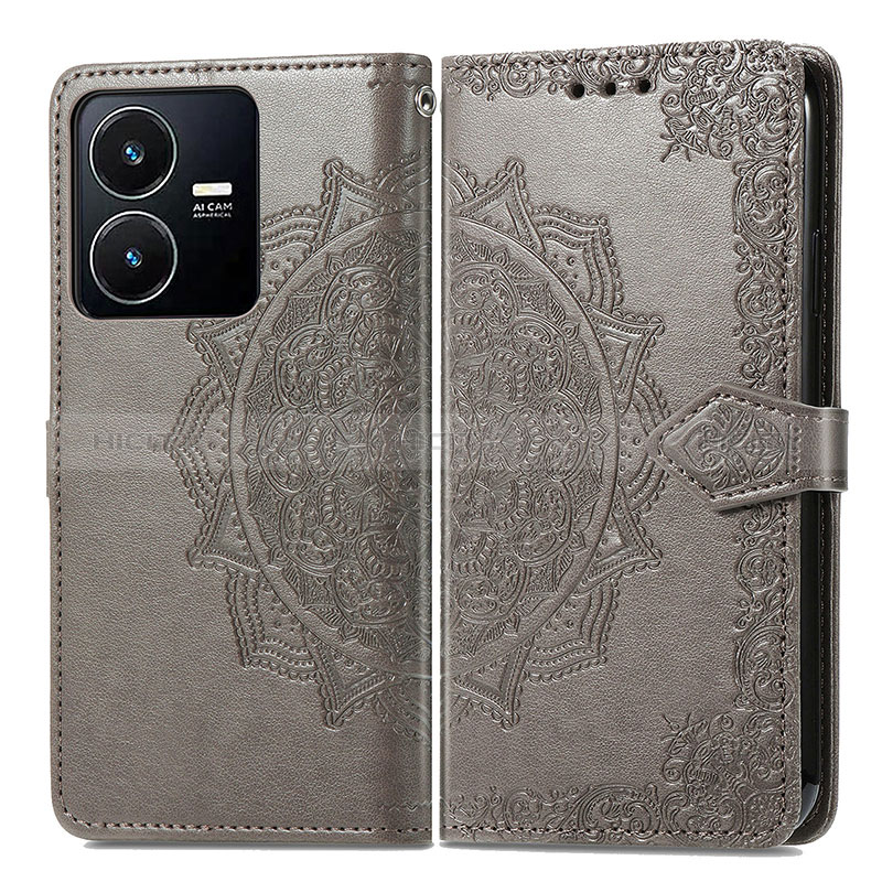 Custodia Portafoglio In Pelle Fantasia Modello Cover con Supporto per Vivo Y22s Grigio