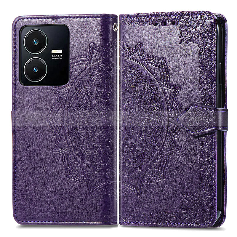 Custodia Portafoglio In Pelle Fantasia Modello Cover con Supporto per Vivo Y22s Viola