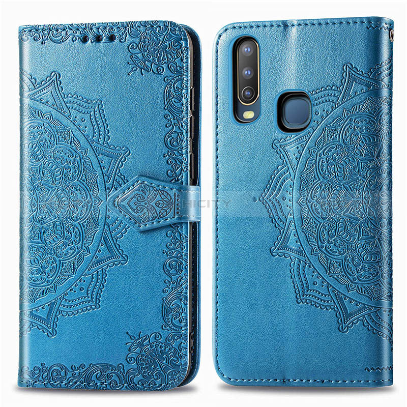 Custodia Portafoglio In Pelle Fantasia Modello Cover con Supporto per Vivo Y3s Blu