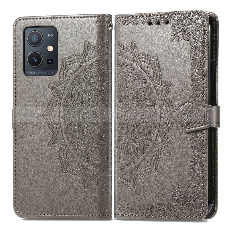 Custodia Portafoglio In Pelle Fantasia Modello Cover con Supporto per Vivo Y52t 5G Grigio