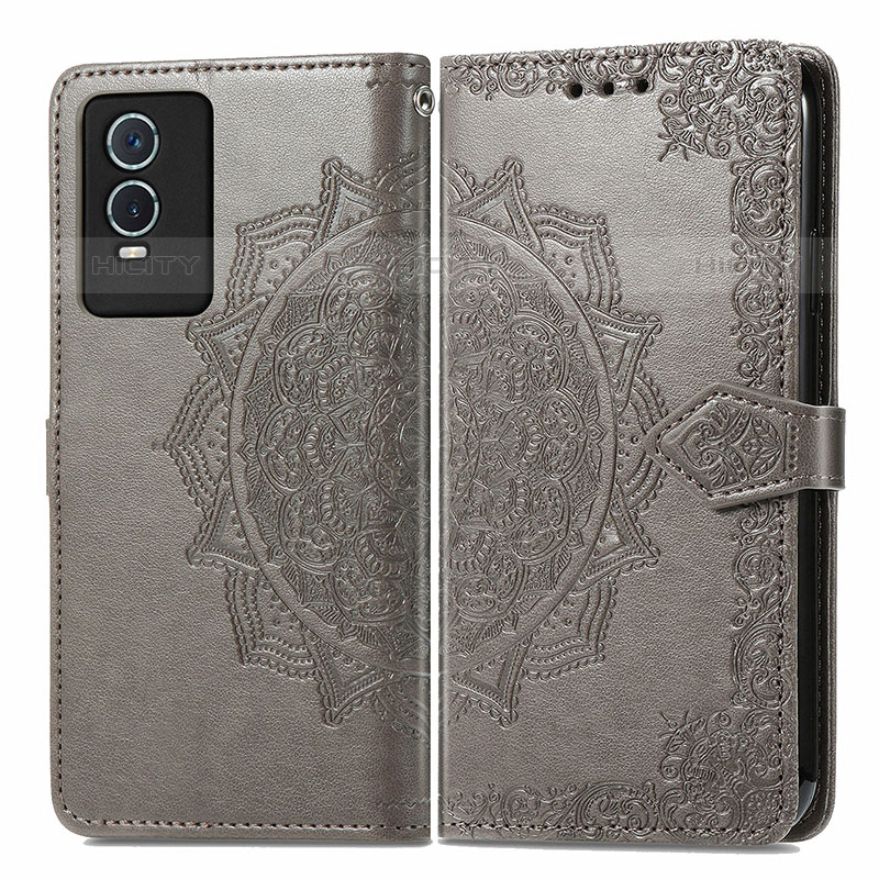 Custodia Portafoglio In Pelle Fantasia Modello Cover con Supporto per Vivo Y74s 5G Grigio