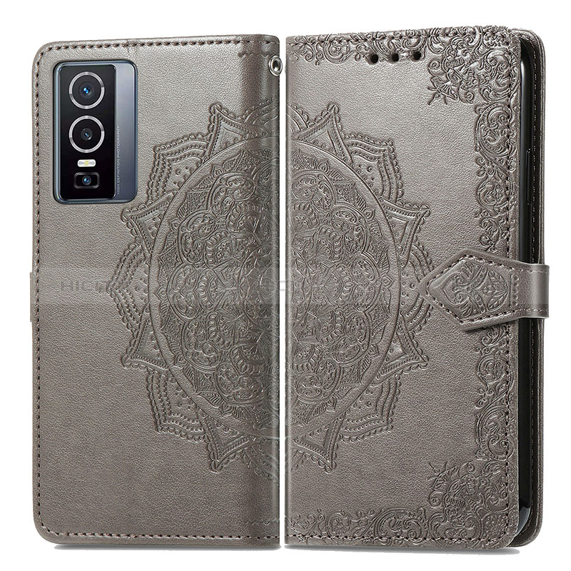 Custodia Portafoglio In Pelle Fantasia Modello Cover con Supporto per Vivo Y76 5G Grigio